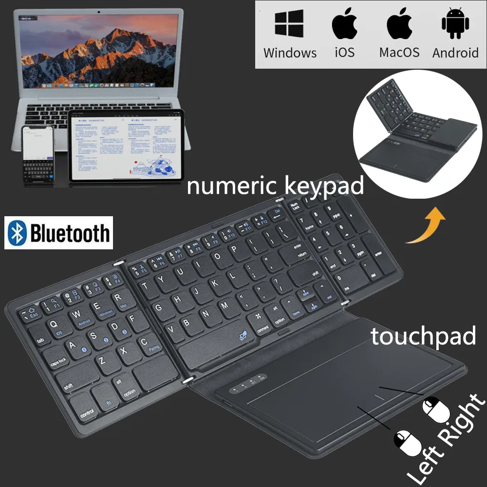 Tangentbord bärbara Bluetooth -tangentbord trådlöst vikbara vikbara integrerade med pekplatta Android Windows Pad -surfplatta 230821