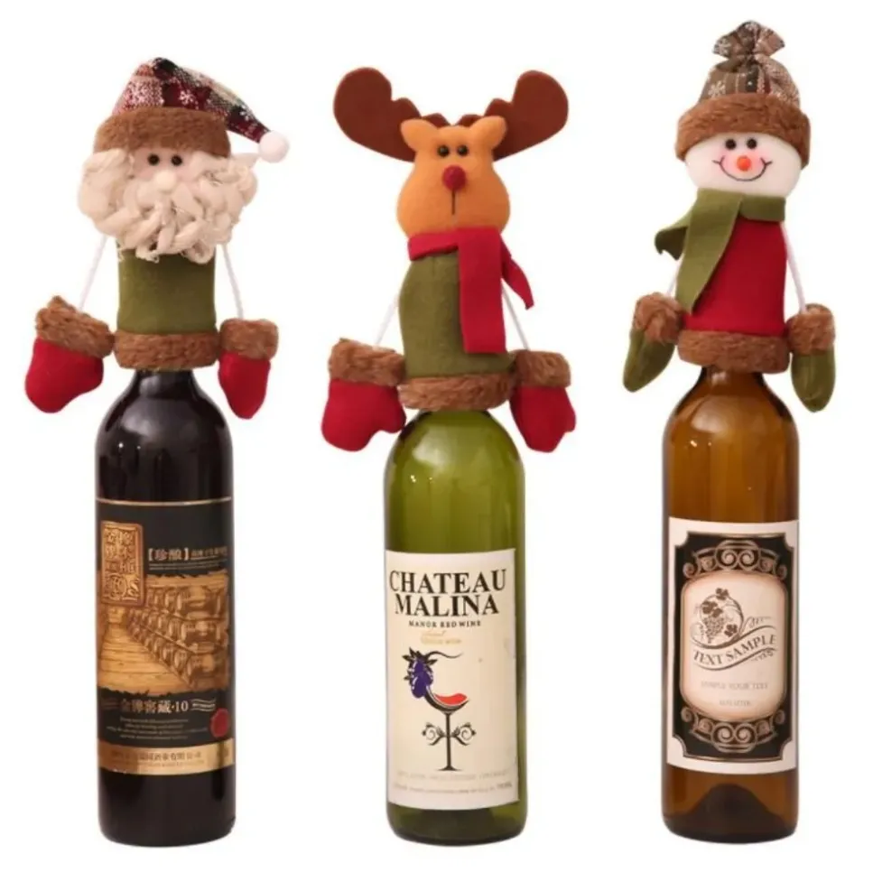Christmas Wine Bottle Cap Set Cover Christmas Decorations Hanging Ornaments hat Xmas Dinner Party Home Table Decoration Supplies G0822