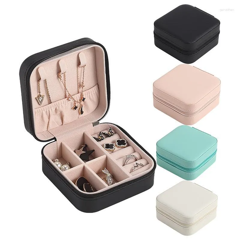 Storage Bags Mini Portable Box Jewelry Organizer Display Travel Zipper Case Boxes Earrings Necklace Displaying