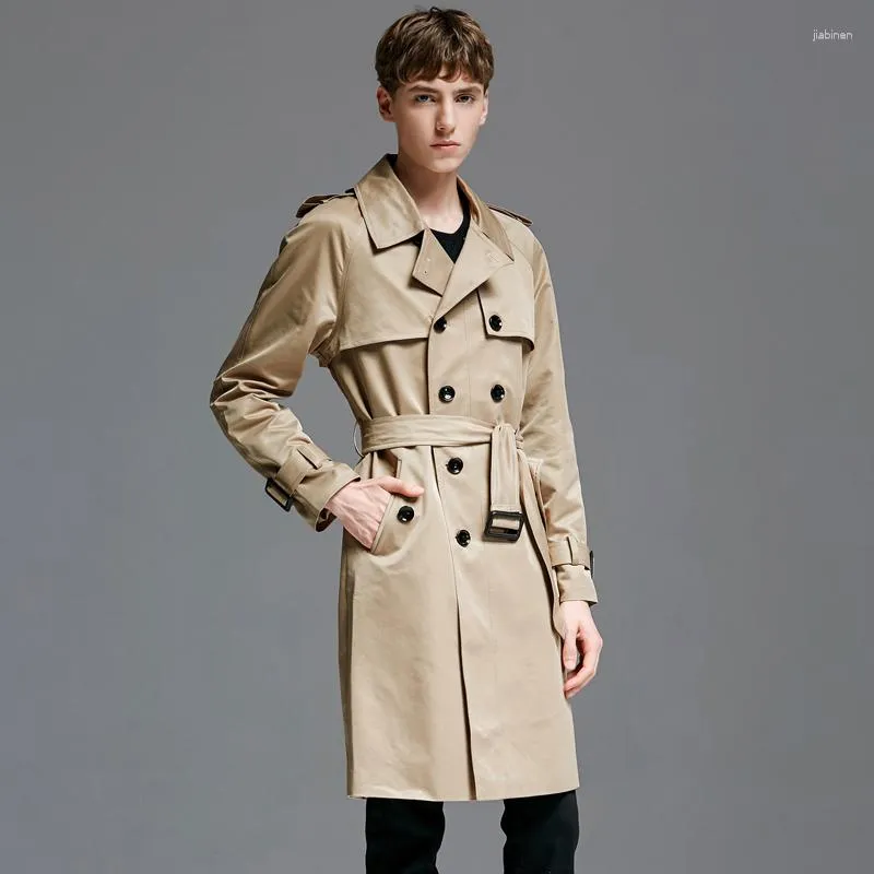 Męskie okopy płaszcze Minglu Khaki Długie styl męski wiatr luksusowe solidne podwójne piersi kurtki plus rozmiar 6xl Spring Autumn Men