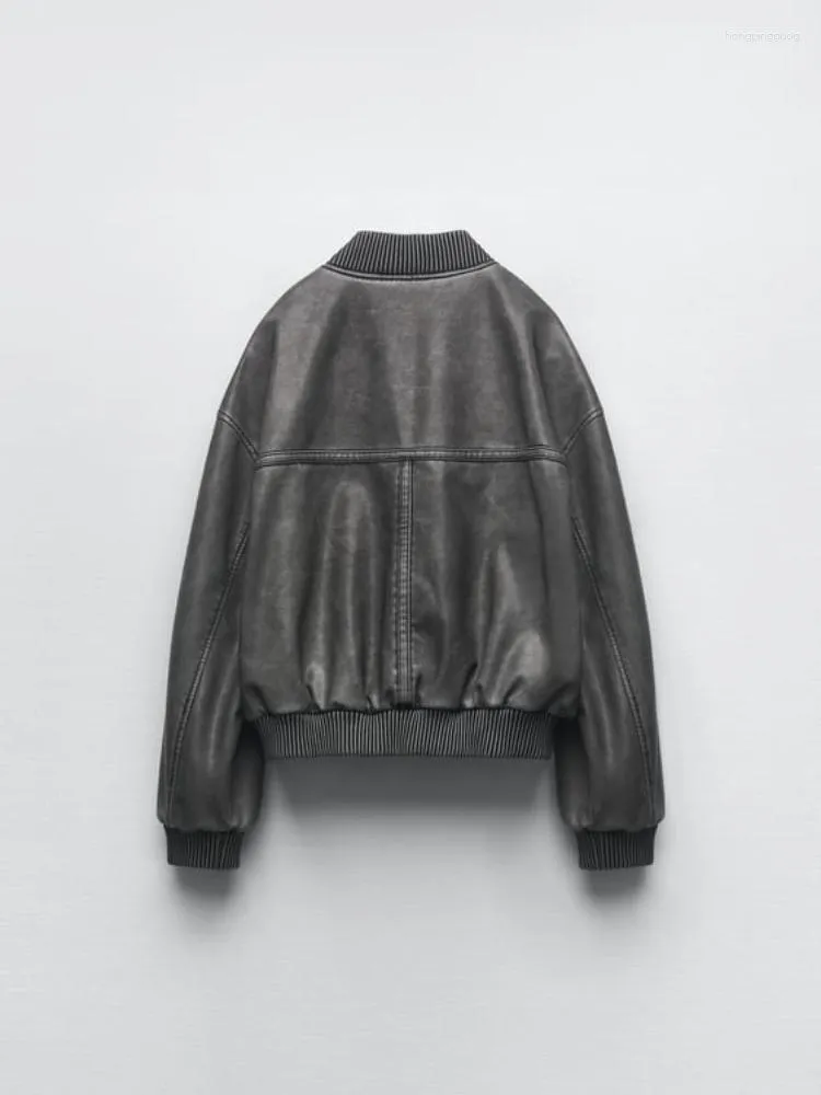 Leather look top bomber jacket womens