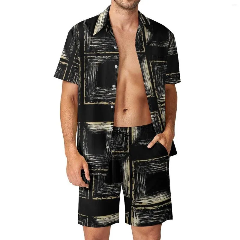 Traccetti da uomo Mod Mod Mod Set Set Abstract Squares Casual Shirt Set Shorts Shorts Shorts Design Abito a due pezzi di grandi dimensioni