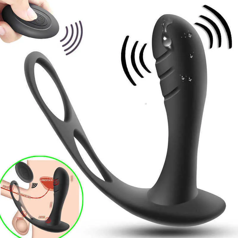 Massaggio prostata maschile vibratore Tappo anale Controllo wireless usura silicone stimola il ritardo del massaggiatore Anello di eiaculazione per uomini