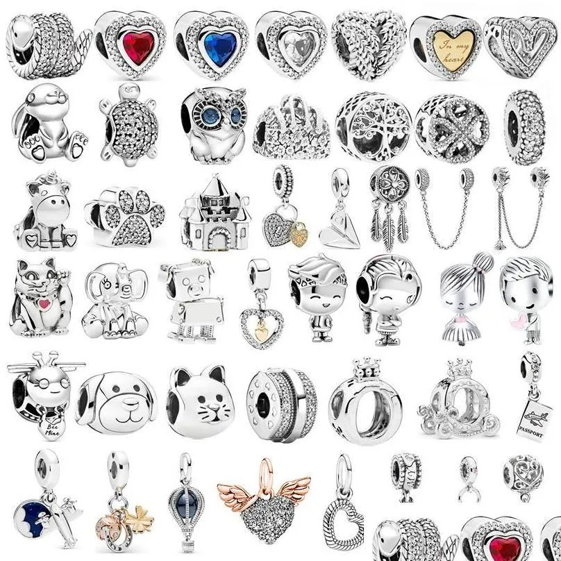 Silver Sier Color Lucky Cat Safety Chain Dog Paw Crown Owl Love Pendant Fit Pandora Charms Bracelets Diy Women Original Beads Jewelr Otapu