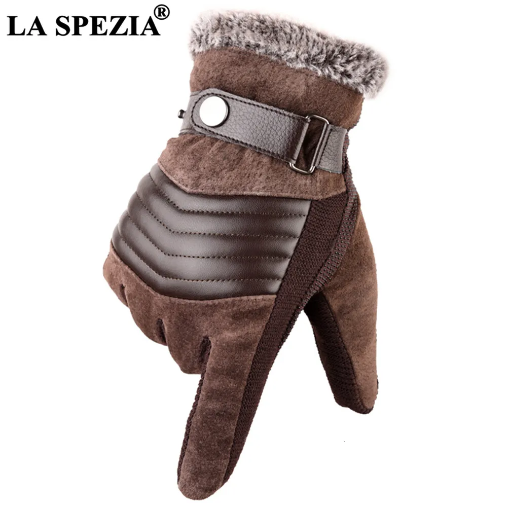 Luvas de cinco dedos La Spezia marrom luvas de couro para homens de pele real Rússia luvas de inverno quente de esqui as luvas masculinas Guantes Luvas 230822