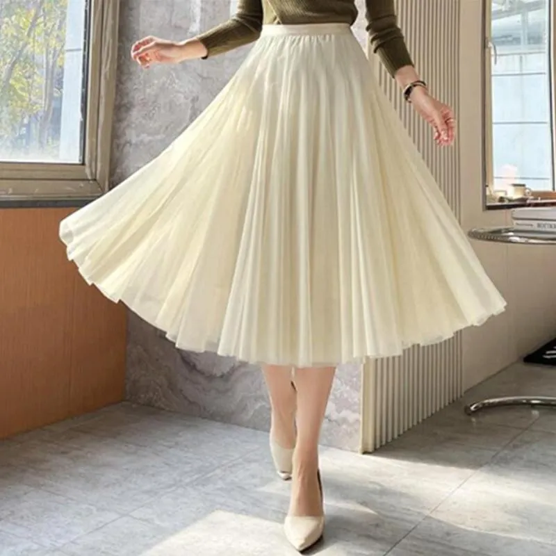 Röcke Vintage Frauen elegant Long Tulle Mesh Midi Rock Herbst Mode Harajuku Lady Streetwear High Taille Solid Bottoms