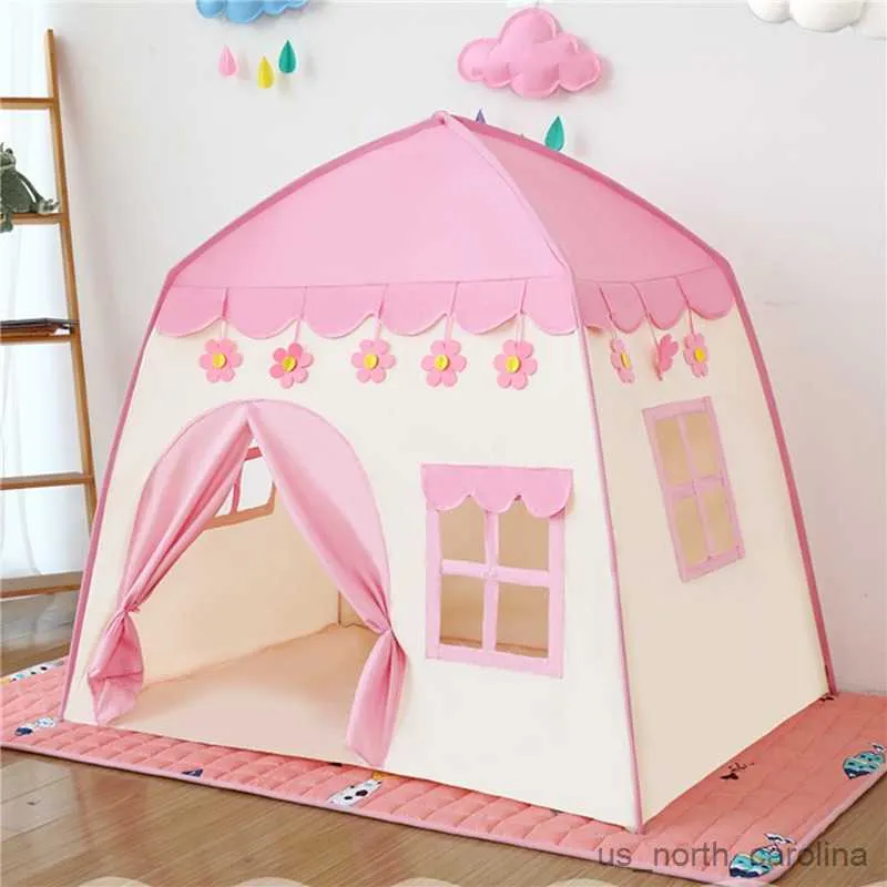 Toy Tents 1.3M Portable Children's Tent Folding Kids Tents Baby Play House Large Girls Pink Castle Child Room Decor R230830