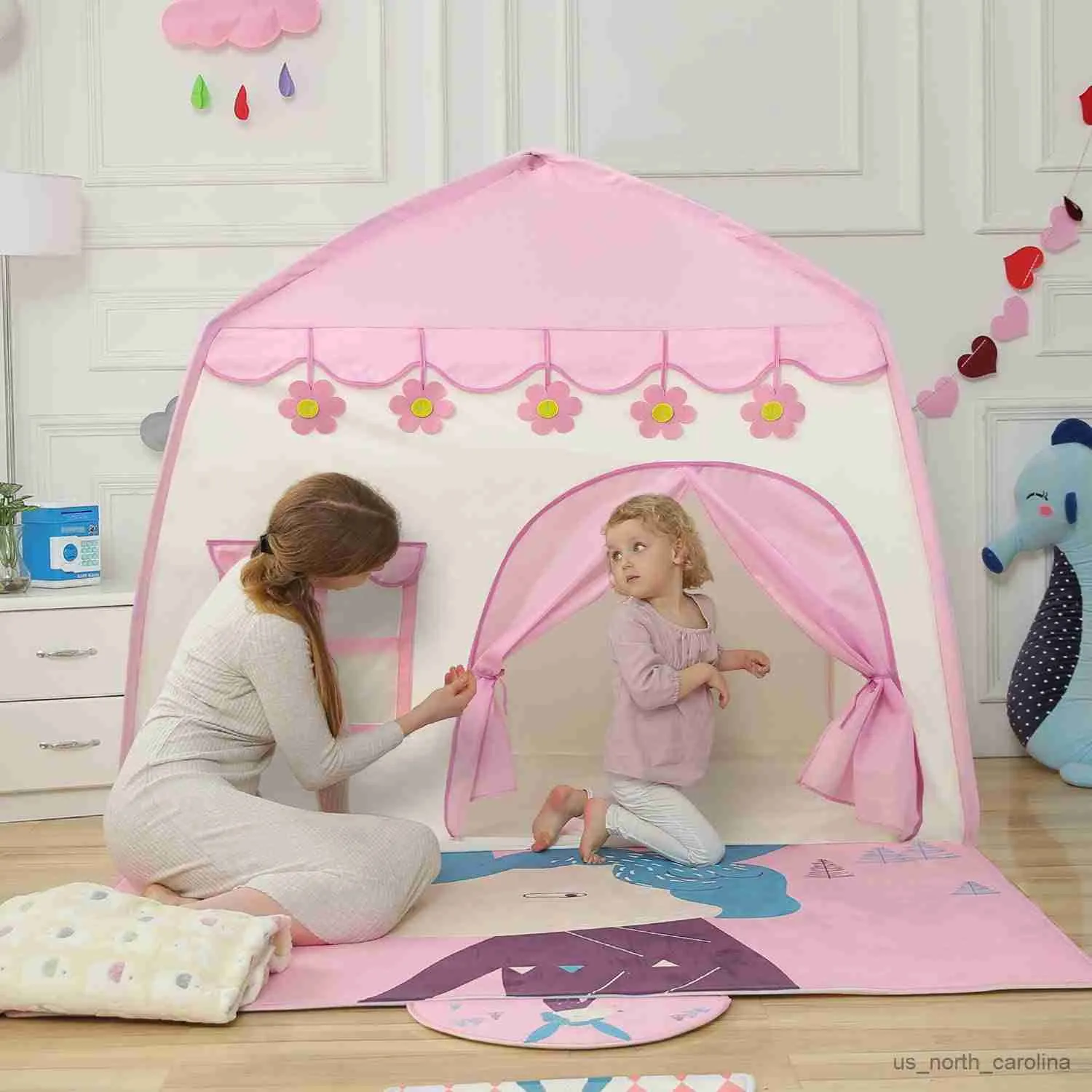 Toy Tents Kids Playhouse Tent Soft Oxford Fabric Big Play House Mess Window Store Carry Bag Indoor Outdoor Toy Gift for Children Boy Girl R230830