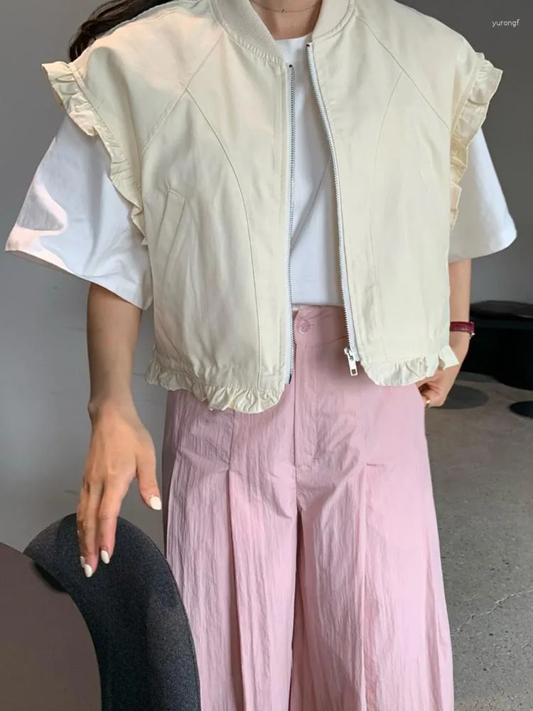 Coletes femininos gole de moda feminina colete coreano de plufla splice jaquea sem mangas 2023 Coloques de maré de verão