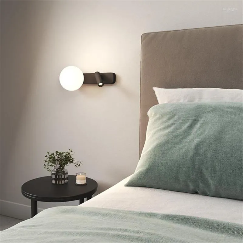 مصباح الجدار الحديث البسيط الأسود من الحديد الزجاجي المصابيح مصابيح العابرة غرفة نوم بجانب سرير غرفة المعيش