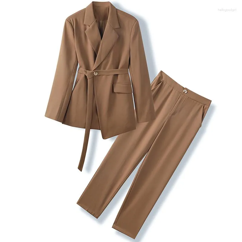 Calças de duas peças de duas peças da primavera Office Office Firties Suits Sets Sets Feminino Feminino Blazer de Lace-Up Blazer Elegant e Lápis Pant Suit