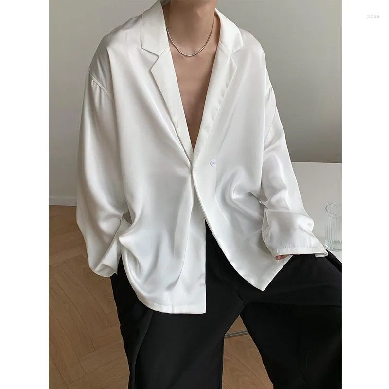 Men's Suits Summer Black White Silk Blazer Fashion Business Society Mens Suit Jacket Korean Loose Casual Dress Men M-XL