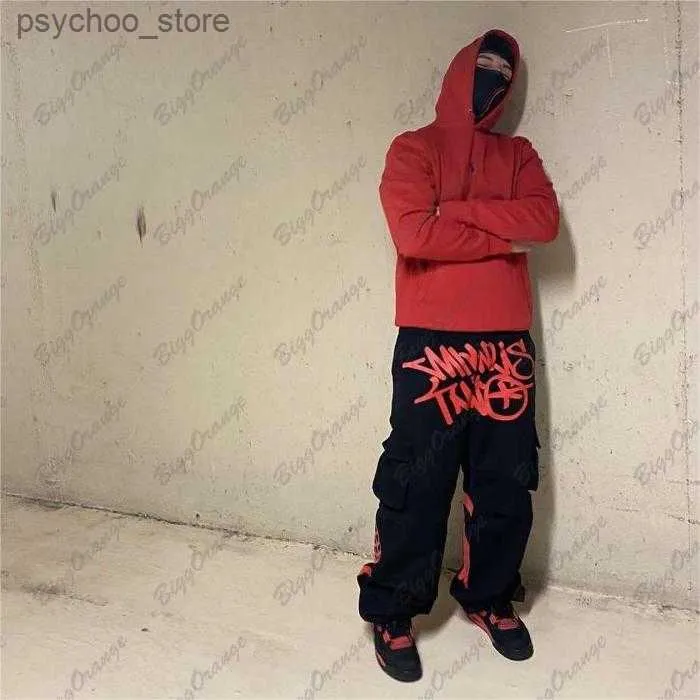 Sweats à capuche pour hommes Sweatshirts 2023 Rétro Hip Hop Imprimé Couverture Mince Y2K Street Punk Rock Droit Lâche Pantalon de succion pour hommes et femmes aux États-Unis Q230822