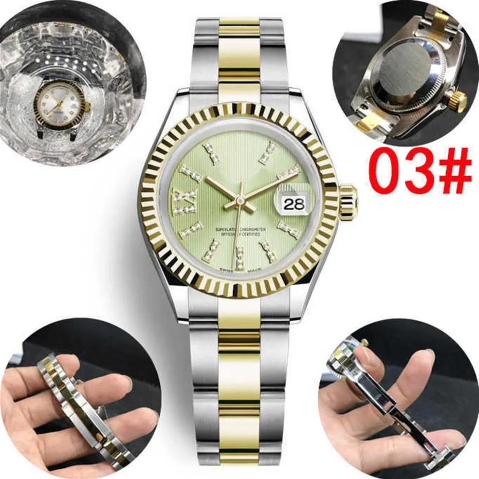 Mulheres assistem 26mm de pulseira de ouro rosa de ouro Automático Relógios verticais Mulheres texturizadas Vestido assistir aço inoxidável completo Wate279n