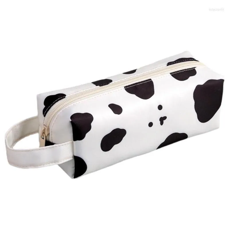 Blyertspåsar grossist bärbara brevpapper Box Cartoon Cow Pen Bag Cosmetic Pouch Dragkedja med skrivbordshållare för skolkontor Dr OT62T