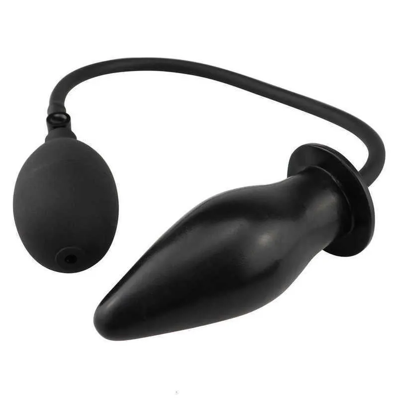 Massager mjuk silikon Uppblåsbar analplugg Black Pump Beads Butt Dilator Anus för kvinnliga manliga par