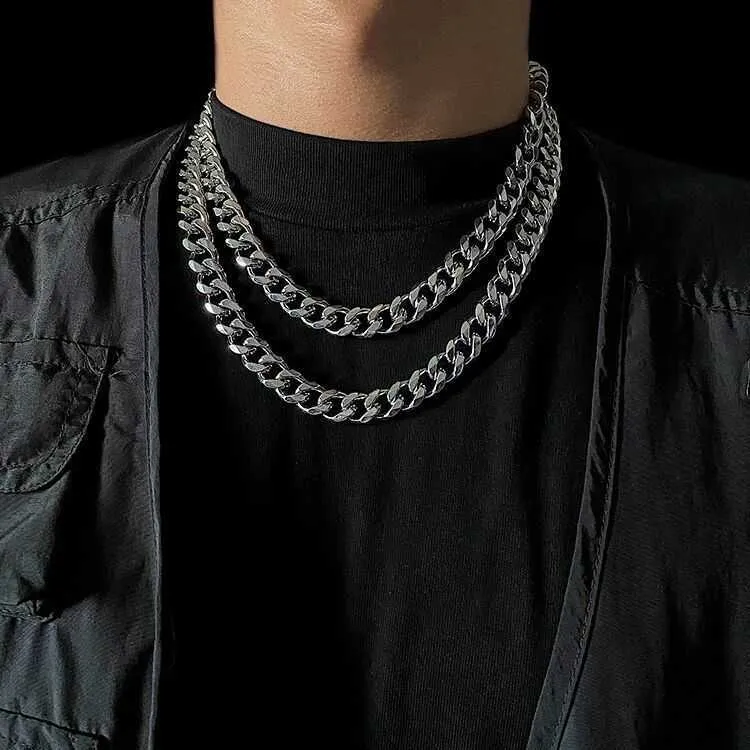 Designer Cuban Chain Hiphop Men's and Women's Fashion Hip Hop INS Exaggerated Titanium Steel Colorless High Street Chunky Necklace