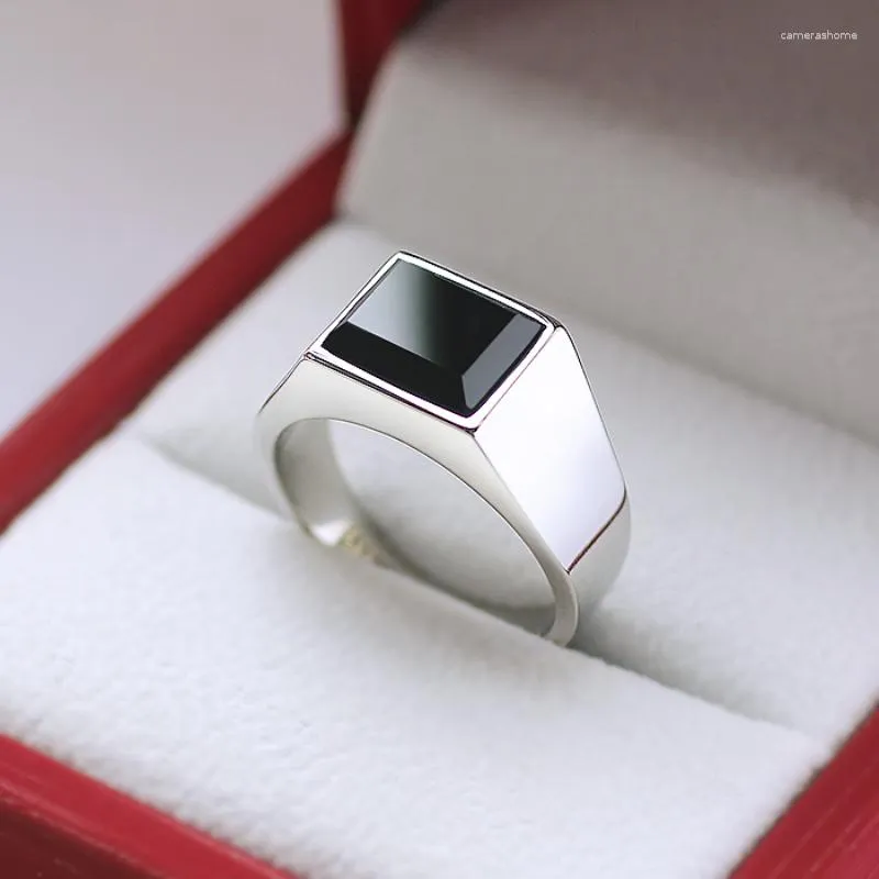 Eheringe Korean Square Obsidian Edelstahlring für Männer Jungen klassische Achate Stein Cocktail Party Schmuckbands Geschenke