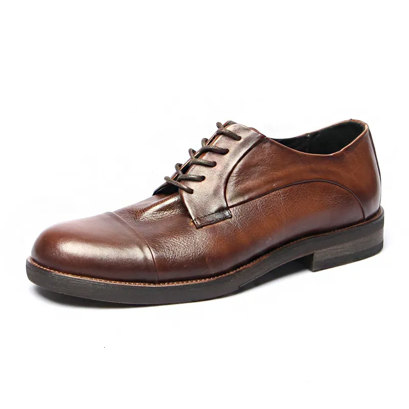 Dress Shoes Vintage Cowhide Men's Dress Shoes Luxury Quality Round Toe Genuine Leather Autumn Fashion Daily Office Business Social Shoes 230821