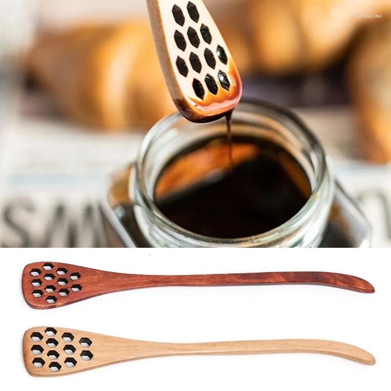 Coffee Scoops 1PCS Natural Wood Honey Dipper Mixing Stick Spoon Healthy Long Handle Kitchen Bar Gadgts Coffeeware