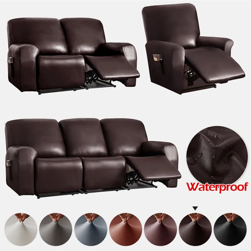 Fundas para sillas 123 Asiento Funda de sofá reclinable impermeable Sillón de cuero de PU Color sólido Elástico Relajarse Fundas individuales Sala de estar 230822