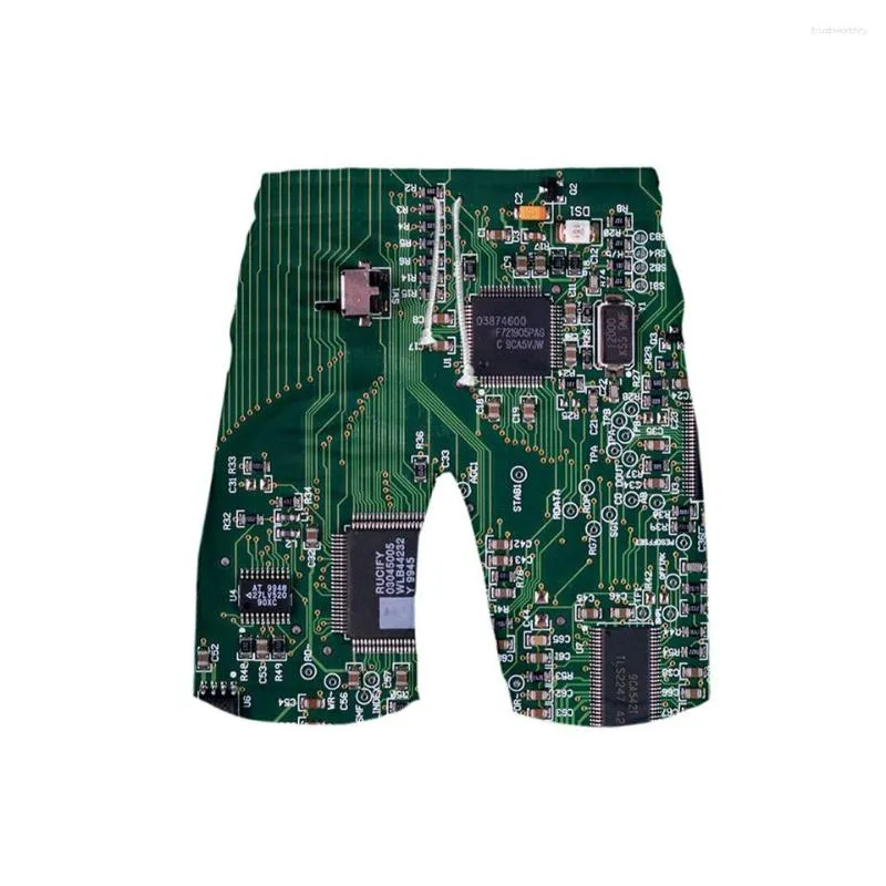 Shorts masculinos chip eletrônico mass de banho de banho de banho praia tábua de praia executando impressão 3d nadar com calças curtas roupas de banho