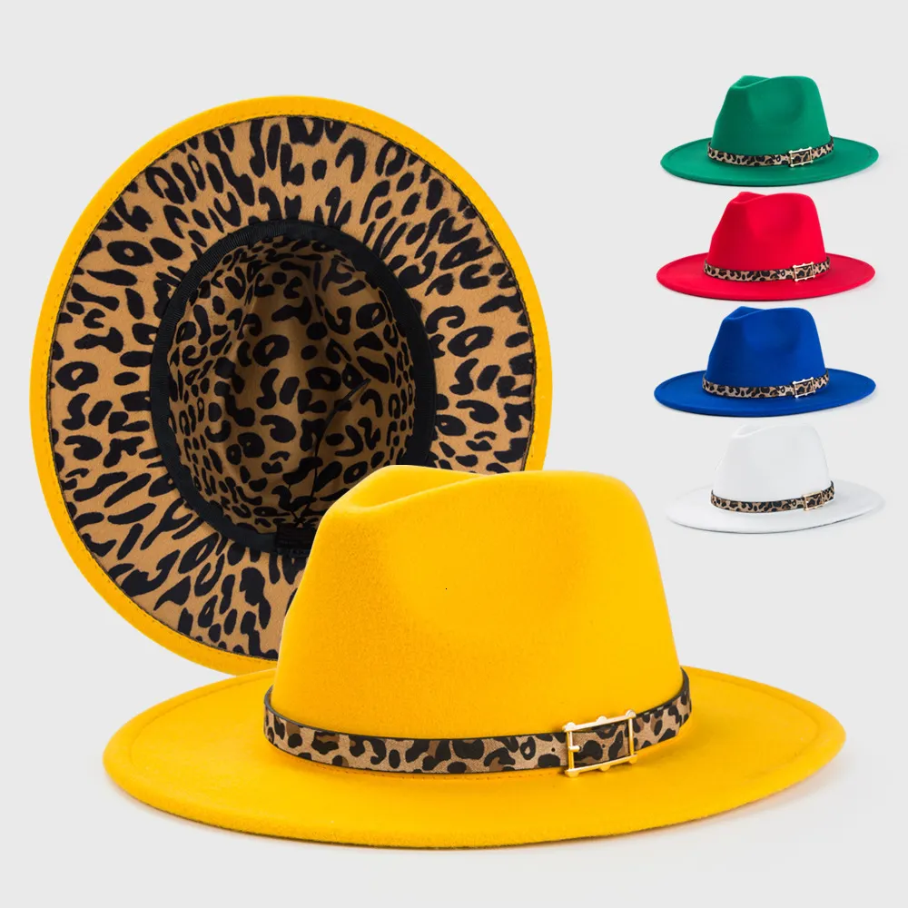 Chapeaux à large bord seau jaune fedora intérieur imprimé léopard chapeau de printemps Panama feutre pour hommes et femmes jazz 230821