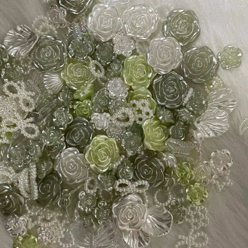 Decorações da arte da unha 50g de resina verde resina meio redonda arco de flores alienígena para pérolas para planícies não fixos shinestones shoes pérolas