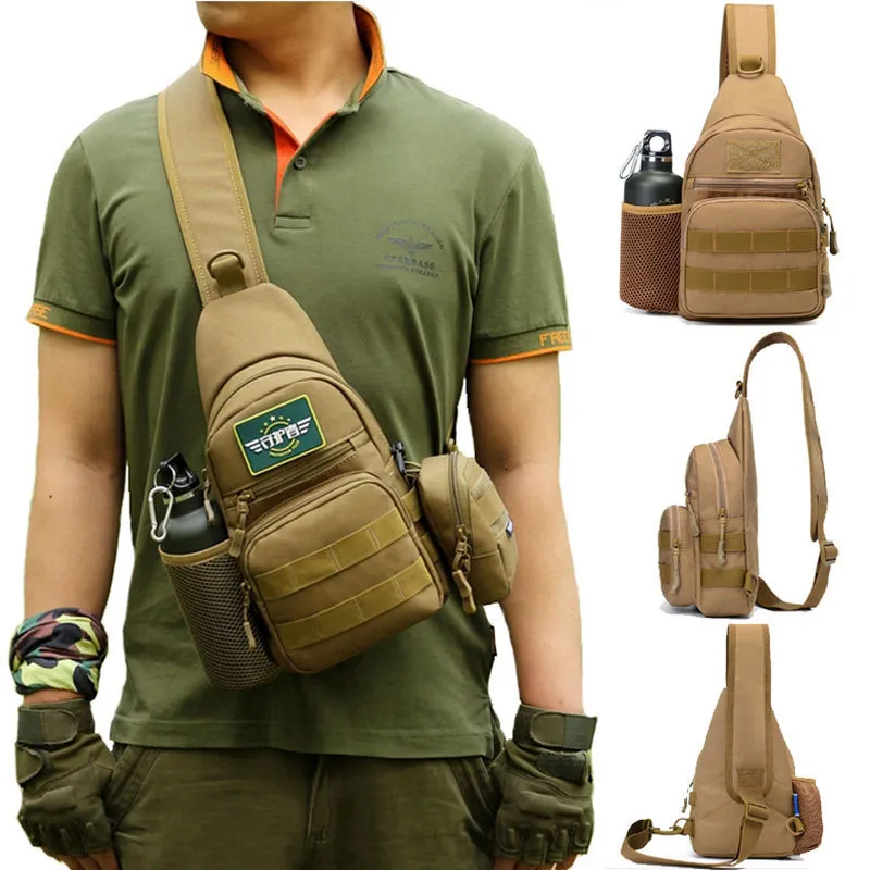 Backpacking Packs Military Tactical Sling Shoulder Bag Men Outdoor Hiking Camping Army Hunting Fishing Bottle Chest Pack Molle Backpack 230821