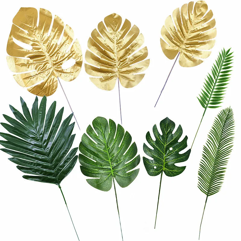 Faux Floral Greenery 510pcs Artificial Gold Green Turtle Leaf Scattered Tail Fake Silk Plant For Wedding Birthday Party Home Decor Palm Leaves 230822