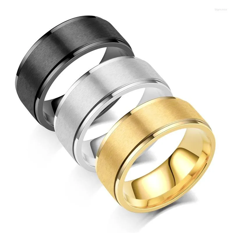 Wedding Rings Simple Men Stainless Steel Black Brushed Matte Finish Beveled Edge Engagement For Men's Anniversary Jewelry