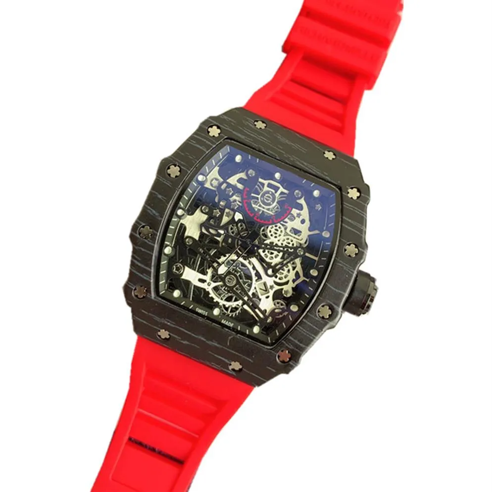 Męskie zegarki sportowe marka moda pusta szkielet zegarek gumowy pasek męski zegar relojes para hombre253y