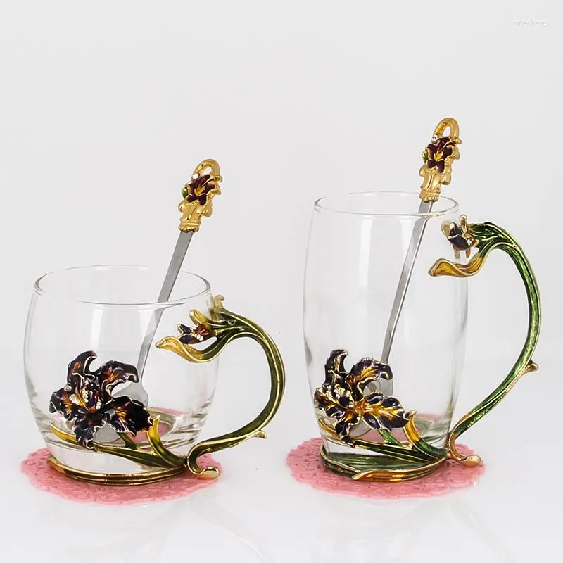 Bicchieri da vino di alta qualità con smalto di tè in iride Resistenza di fiore in vetro di fiore succo di matrimonio Cassui Madre regalo F2