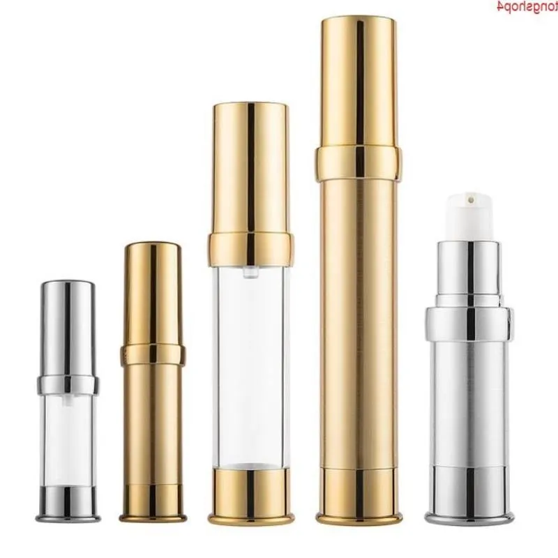 500pcs 5ml 10ml 15ml 20ml 30ml Gold Silver Anodized Aluminum Airless Bottles Luxury Travel Cosmetic Cream With Pump SNgoods Bmtas