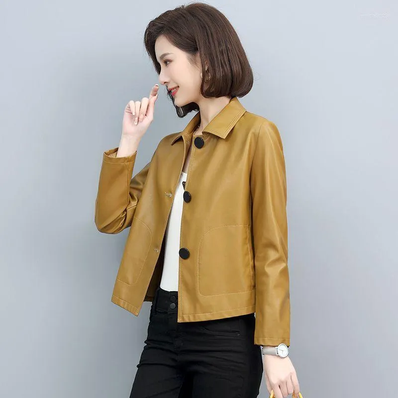 Kadın Ceketler Bayanlar Düz sahte deri ceket kare yakalı uzun kollu palto fermuarlı harkalı kısa ceket 2023 t636