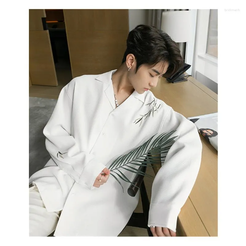 Men s Casual Shirts Embroidered Long Sleeved Shirt For Spring And Autumn Waffle Fashion Trend Loose Clothing C0031