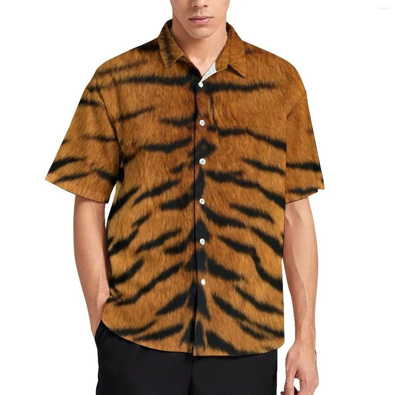 Chemises décontractées pour hommes imprimé peau de tigre chemise de plage hommes moderne Animal hawaïen à manches courtes personnalisé mode surdimensionné Blouses cadeau