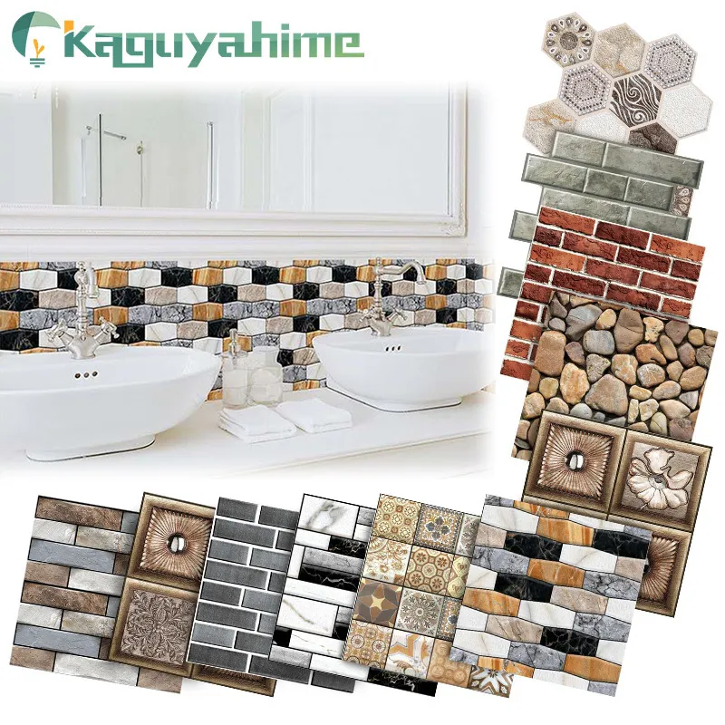 Wall Stickers Kaguyahime Self Adhesive Mosaic Tiles 3D DIY Waterproof Tile Decor Sticker Kitchen 30X30cm 230822