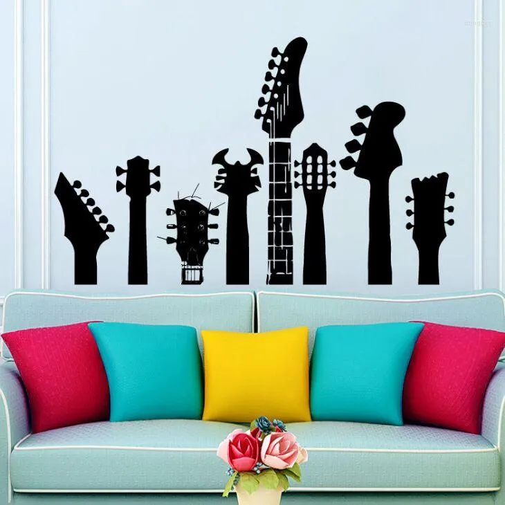 Adesivos de parede decalques vários pescoços de guitarra adesivo para adolescentes meninos decoração mural ay1029