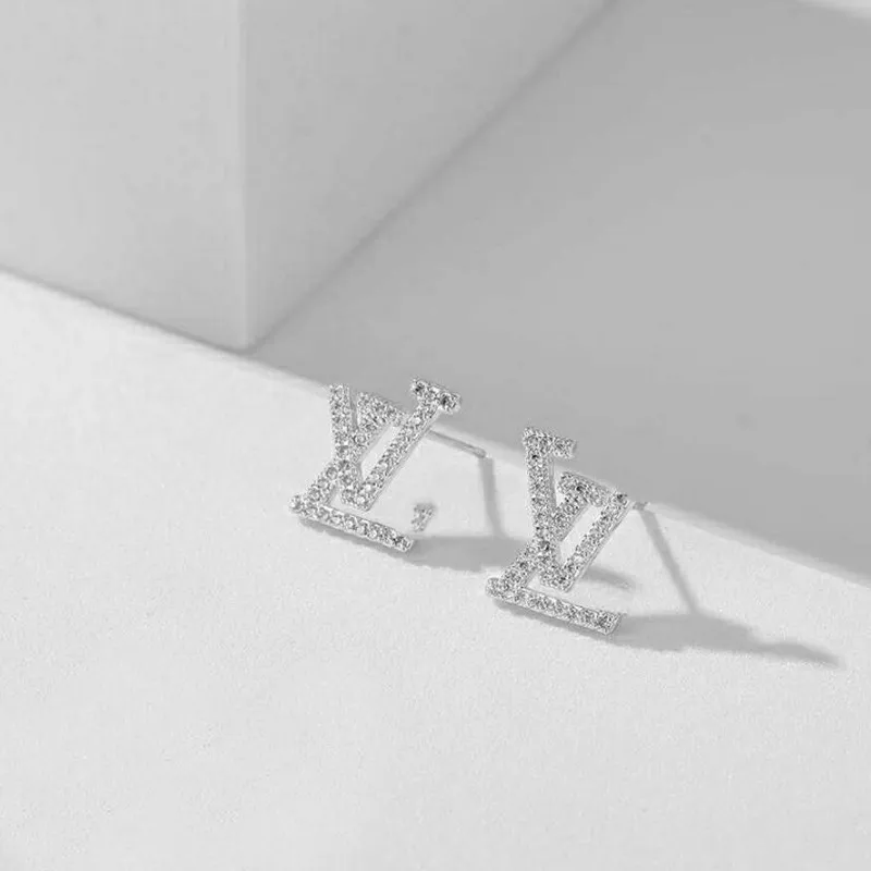 패션 여성 골드 도금 디자이너 귀 스터드 귀걸이 브랜드 디자이너 형상 편지 crstal Rhinestone Earring 웨딩 부분