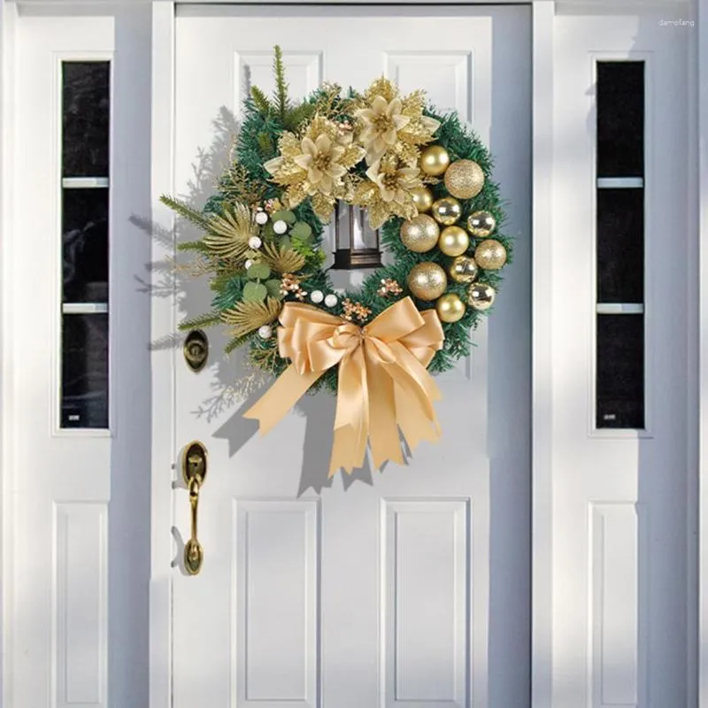 Dekorativa blommor Holiday Door Hanger Christmas Wreath Garland Elegant Decor with Light Ball Bow Tie för inomhusdekorationer inomhus