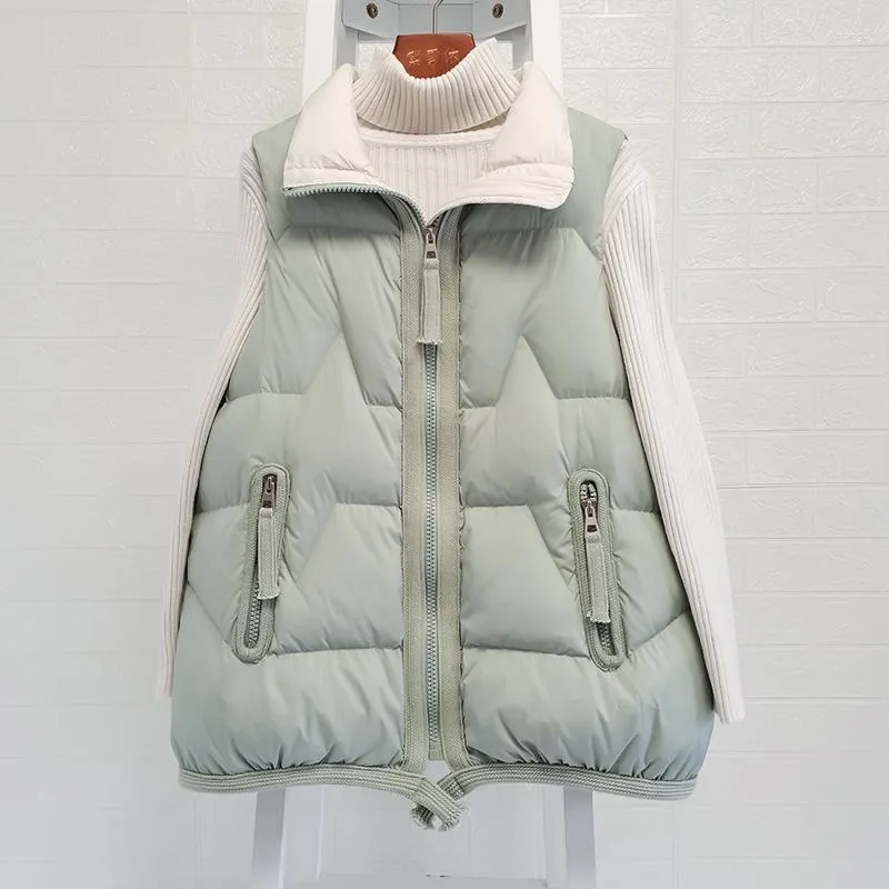 Kvinnors västar Autumn Winter Ultra Light White Duck Down Coat Women Short Vest Loose Zipper ärmlös Puffer Jacket Waistcoat Outwear