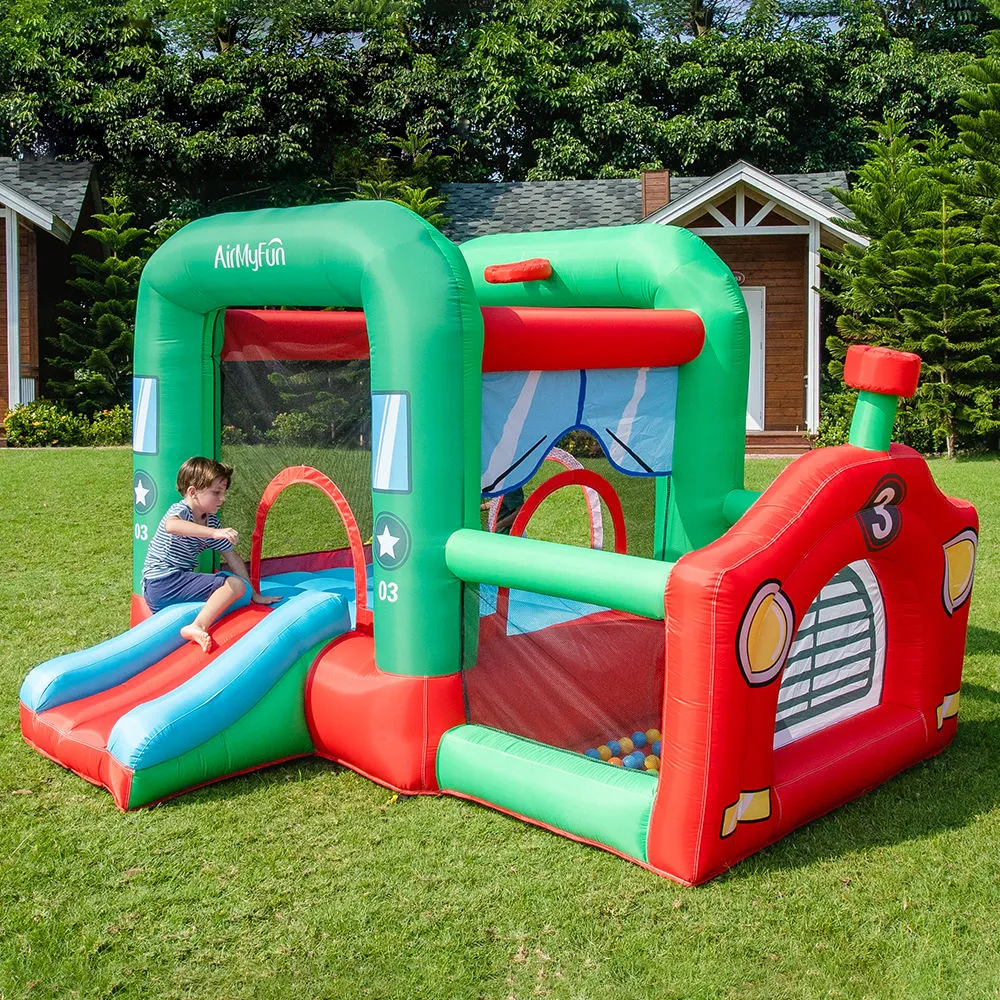 Barn som hoppar Castle For Rent Business Start Uppblåsbar Bouncer House med Ball Pit Moonwalk Slide Playhouse Train Theme Bouncy For Kids Outdoor Indoor Party Play Play Fun