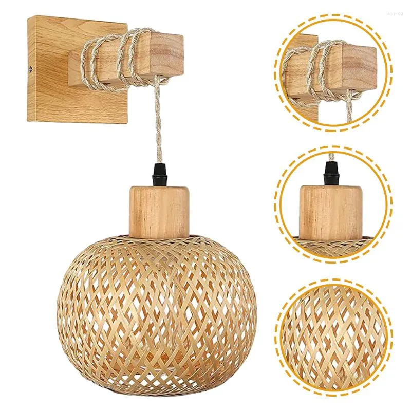 Wall Lamp Rattan Sconce Farmhouse Fixture Japanese-style Rustic Bathroom Light Wood Wooden