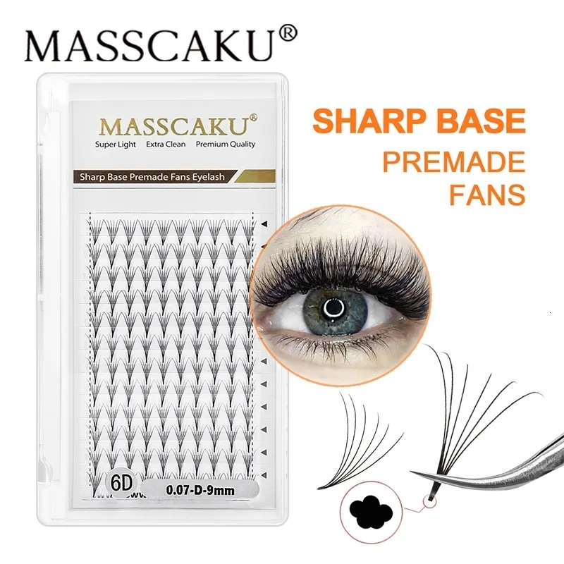 Faux Cils MASSCAKU Sharp Base 6D 8D 10D 12D 20D Nature Doux Faux Vison Individuel Volume Préfabriqué Fans Lash Fournitures 230821