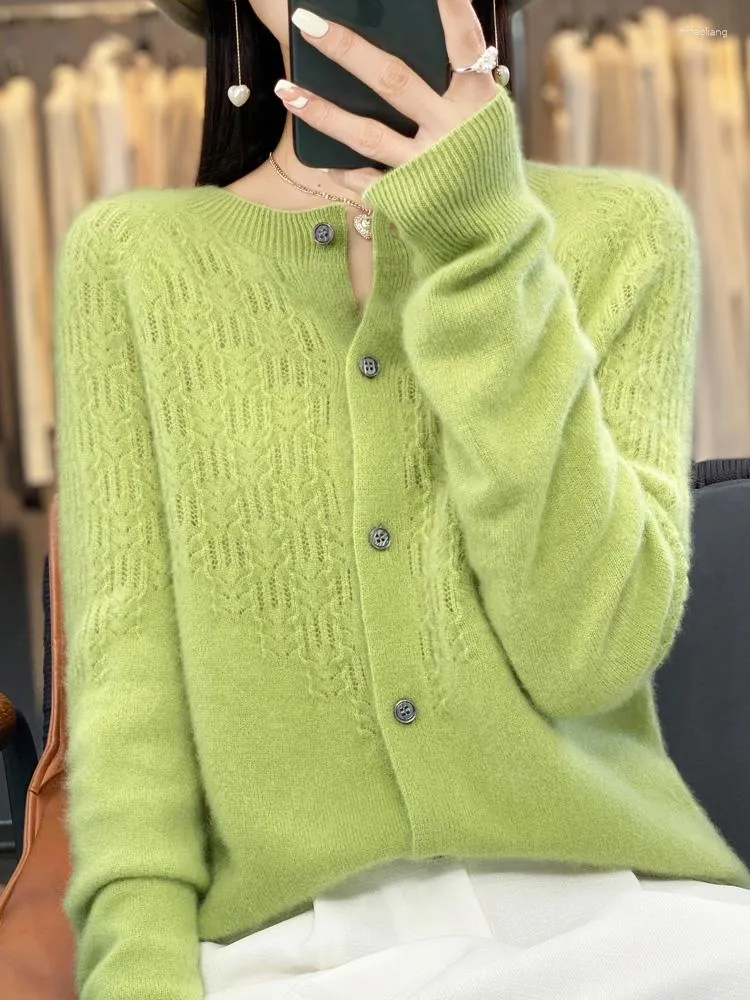 Women's Knits Spring Female O-Neck Cashmere Merino Wool Sweater Women Knitted Hollow Out Knitwear Clothing Tops