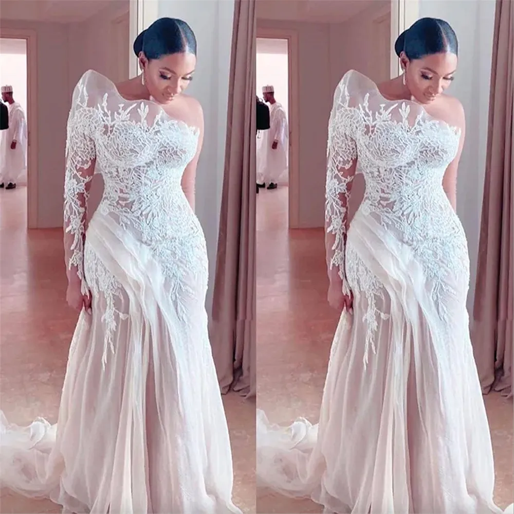 Long Sleeve Maxi Tulle Mermaid Plus Size Wedding Guest Dress mtr99119