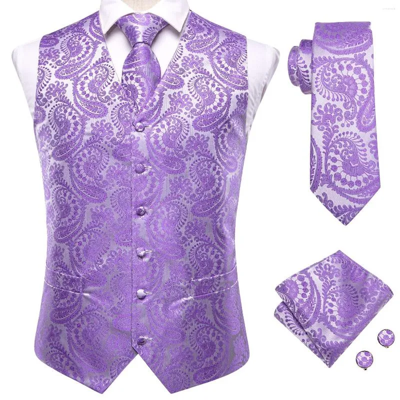 Herrenwesten Lila Lavendel Lila Seide Herren Weste Krawatte Set Ärmellose Jacke Anzug Weste Krawatte Einstecktuch Manschette Hochzeit_voghion.com