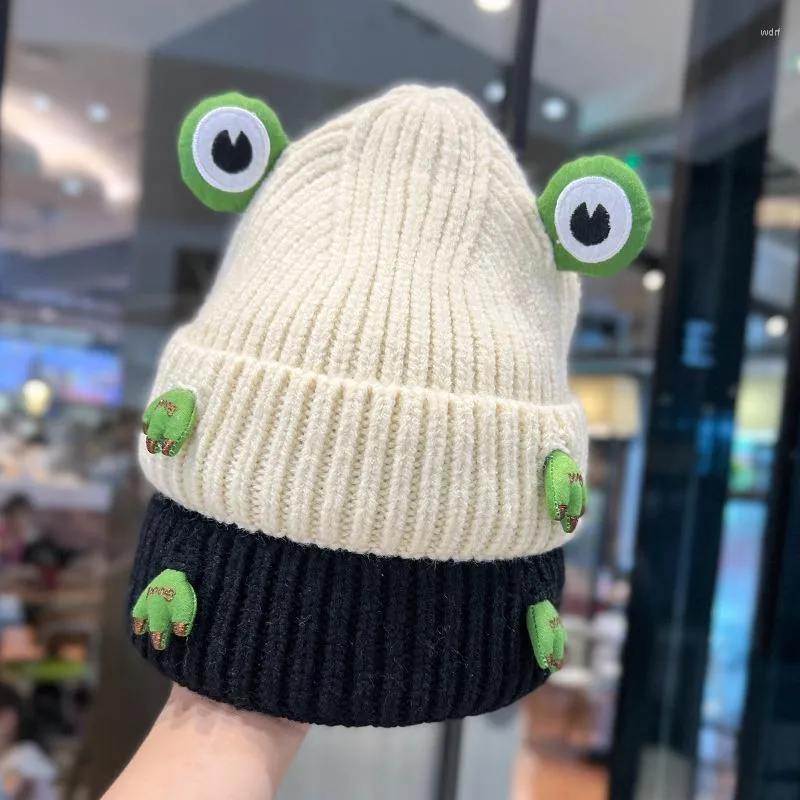 Berets Frog Wool Foppy kapelusz Kobieta jesienna urocza studentka czapka na dzianina netto czerwone czapki termiczne czapki mężczyźni maska ​​maska ​​enfant helloween