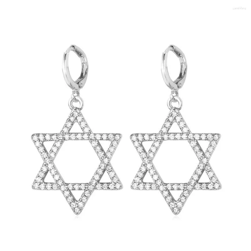 Boucles d'oreilles pendantes ChainsPro David Star pour femmes couleur or argent zircon cubique blanc goutte bijoux religieux juifs